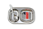 Stainless Steel 2 Section Plate Set with 2 Spoons, Divided Tray Set of 4
