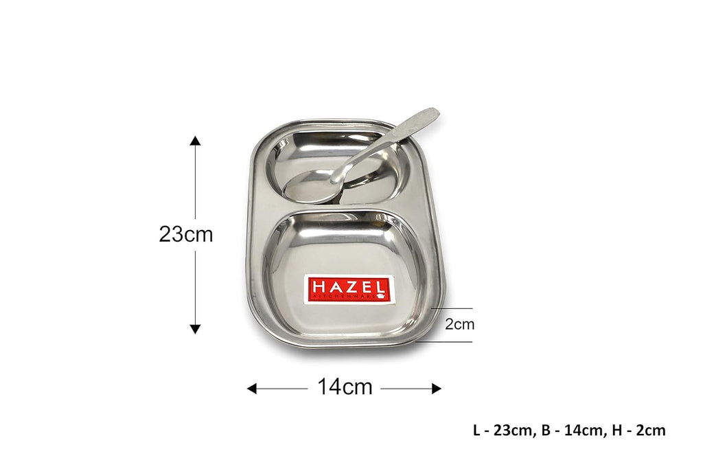 Stainless Steel Rectangle Plate Set of 3 with 3 Spoons, 2 Section Plates