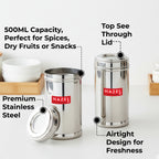 Stainless Steel Storage Containers, Airtight Spice Jars, 500ml, Set of 2