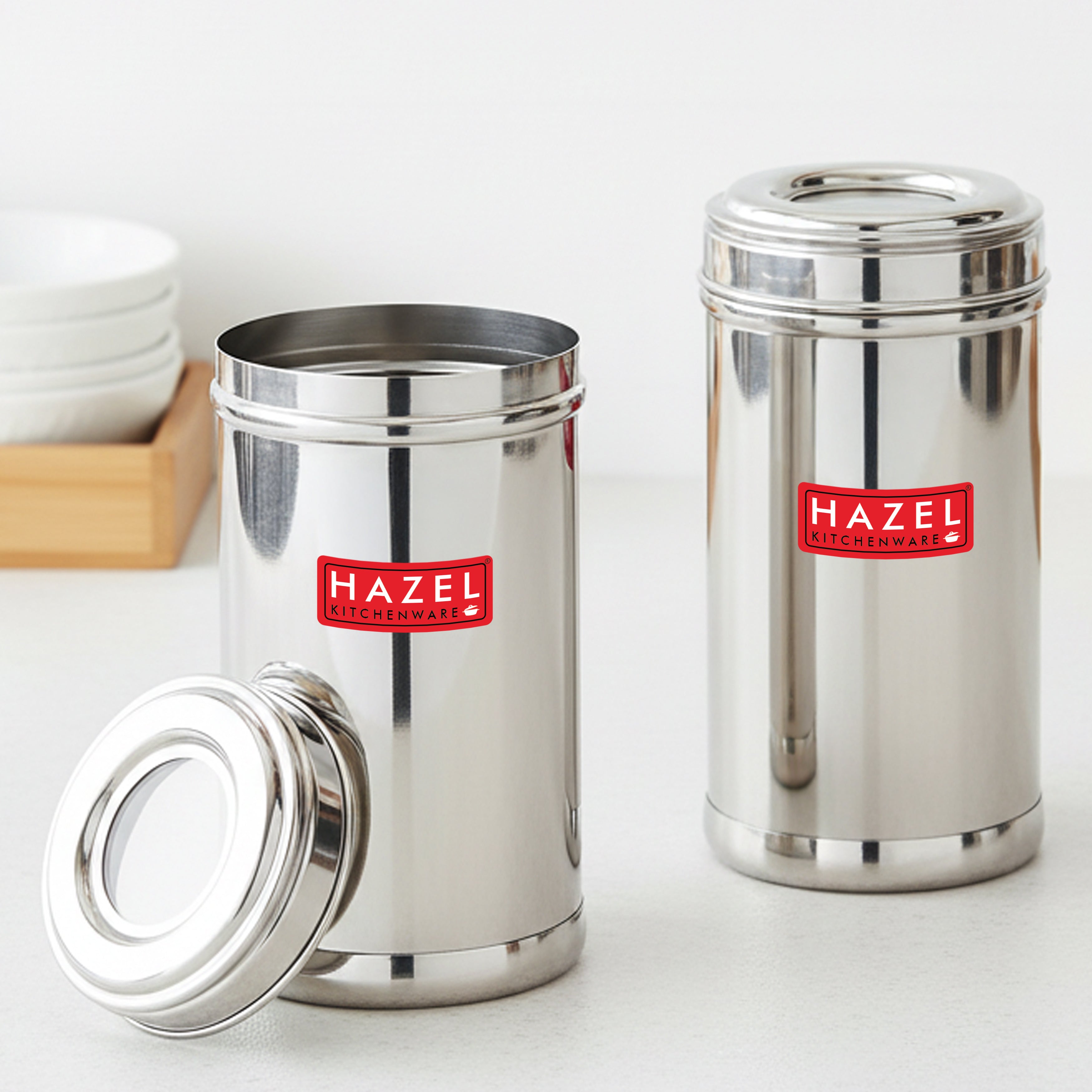 Stainless Steel Storage Containers, Airtight Spice Jars, 500ml, Set of 2