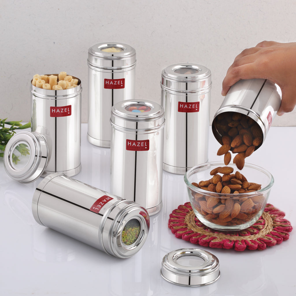 Stainless Steel Storage Containers, Airtight Spice Jars, 500ml, Set of 6