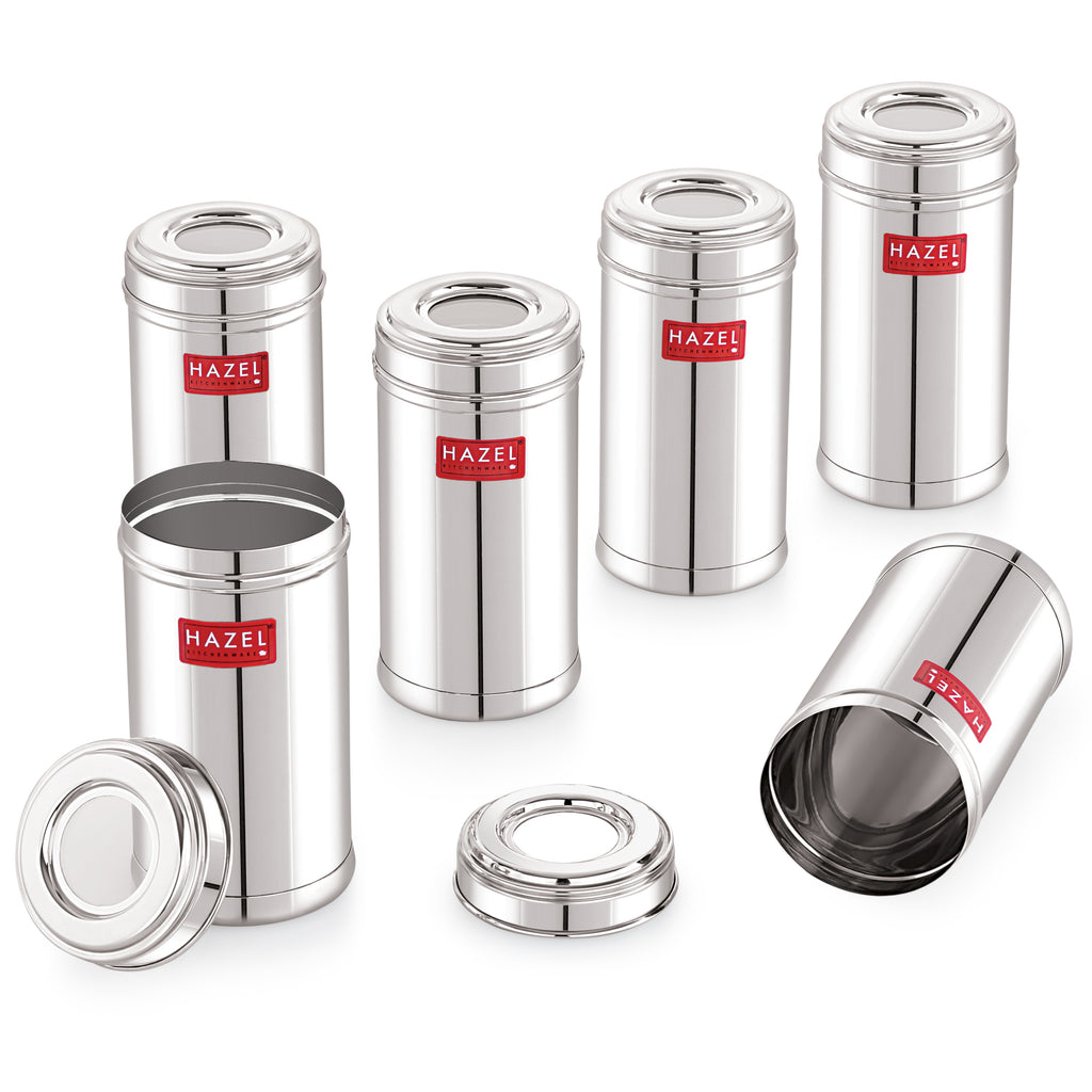 Stainless Steel Storage Containers, Airtight Spice Jars, 500ml, Set of 6