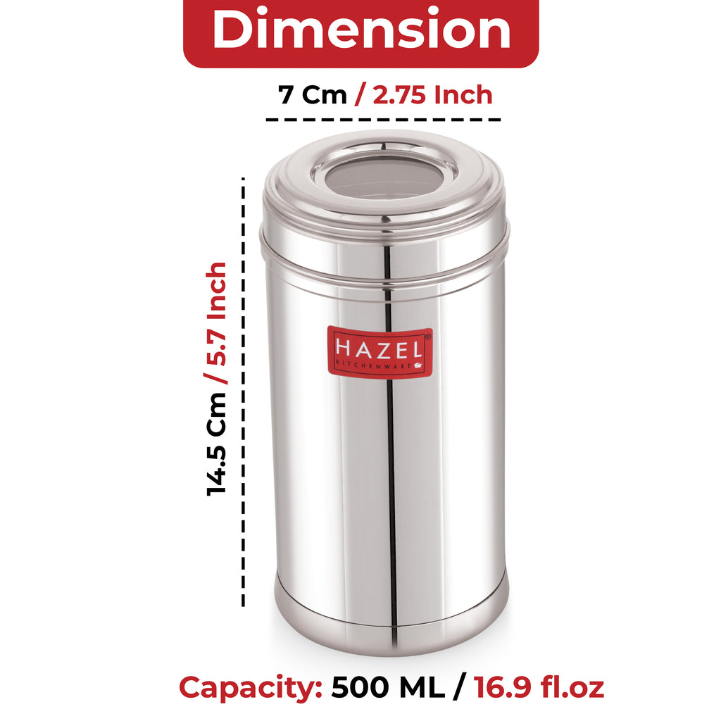 Stainless Steel Storage Containers, Airtight Spice Jars, 500ml, Set of 6
