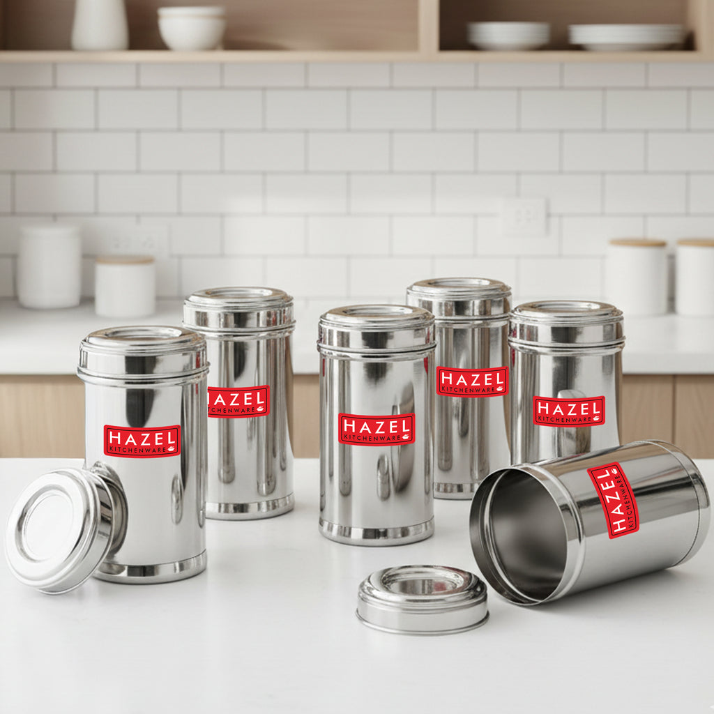 Stainless Steel Storage Containers, Airtight Spice Jars, 500ml, Set of 6