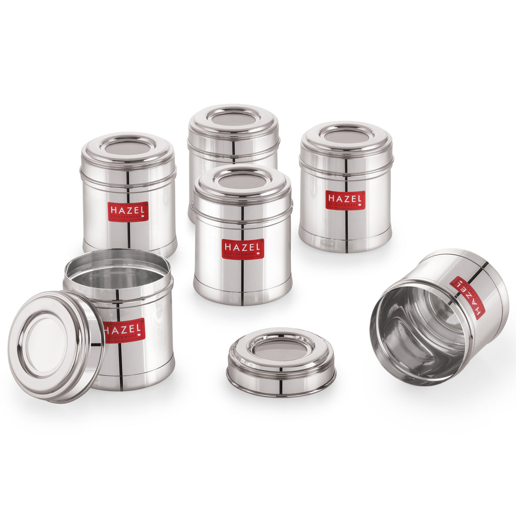 Stainless Steel Kitchen Containers 300ml Set of 6, Airtight Spice Jars