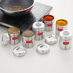 Stainless Steel Kitchen Containers 300ml Set of 6, Airtight Spice Jars