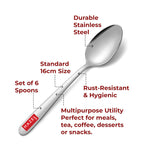 Stainless Steel Spoon Set of 6, 16 cm Dining & Kitchen Spoons