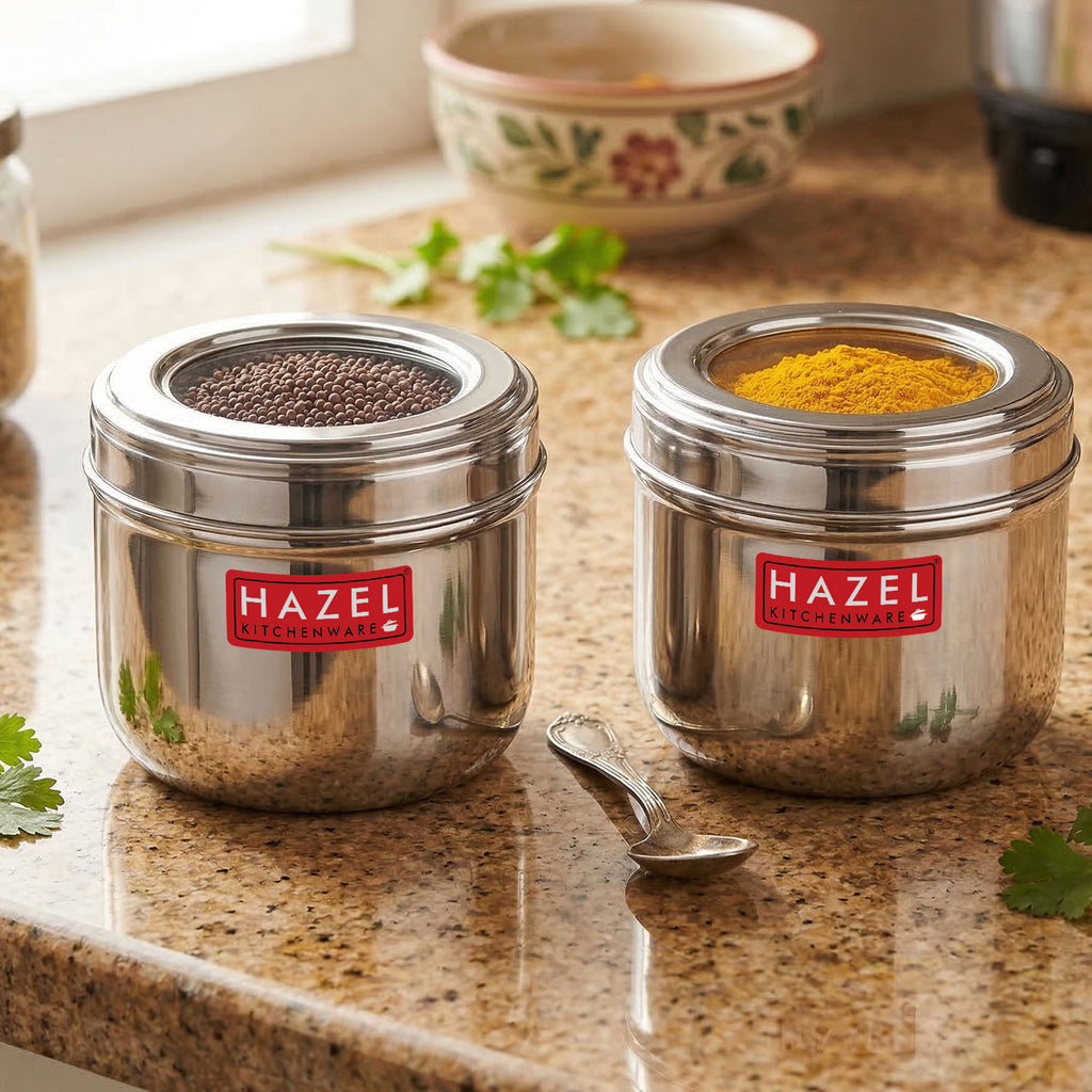 Stainless Steel Transparent Lid Containers, 300 ml (Set of 2)