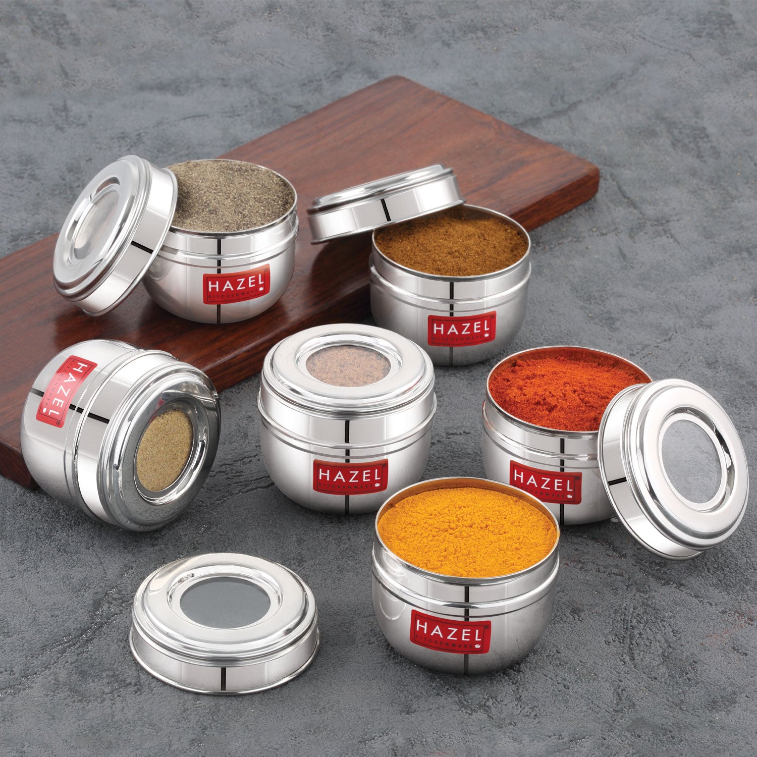 Stainless Steel Transparent Lid Containers, 150 ml (Set of 6)