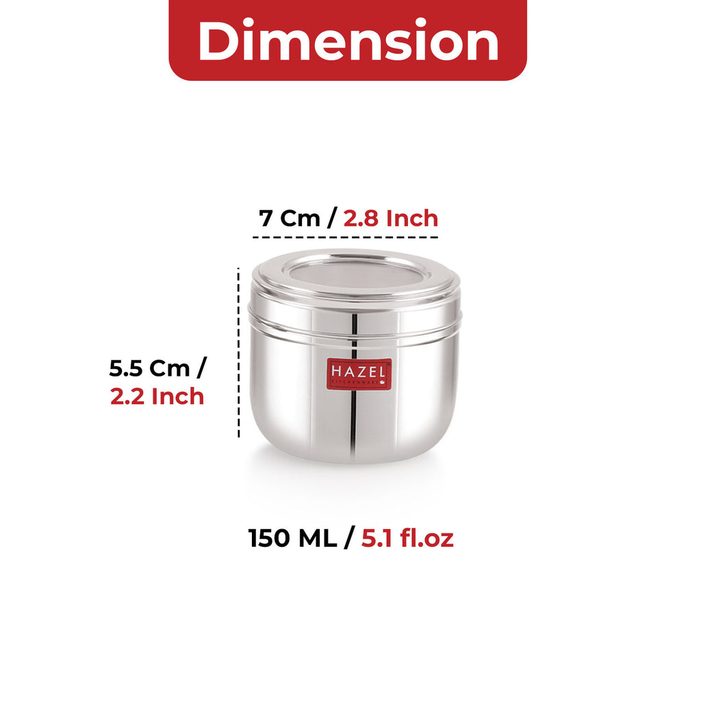 Stainless Steel Transparent Lid Containers, 150 ml (Set of 6)