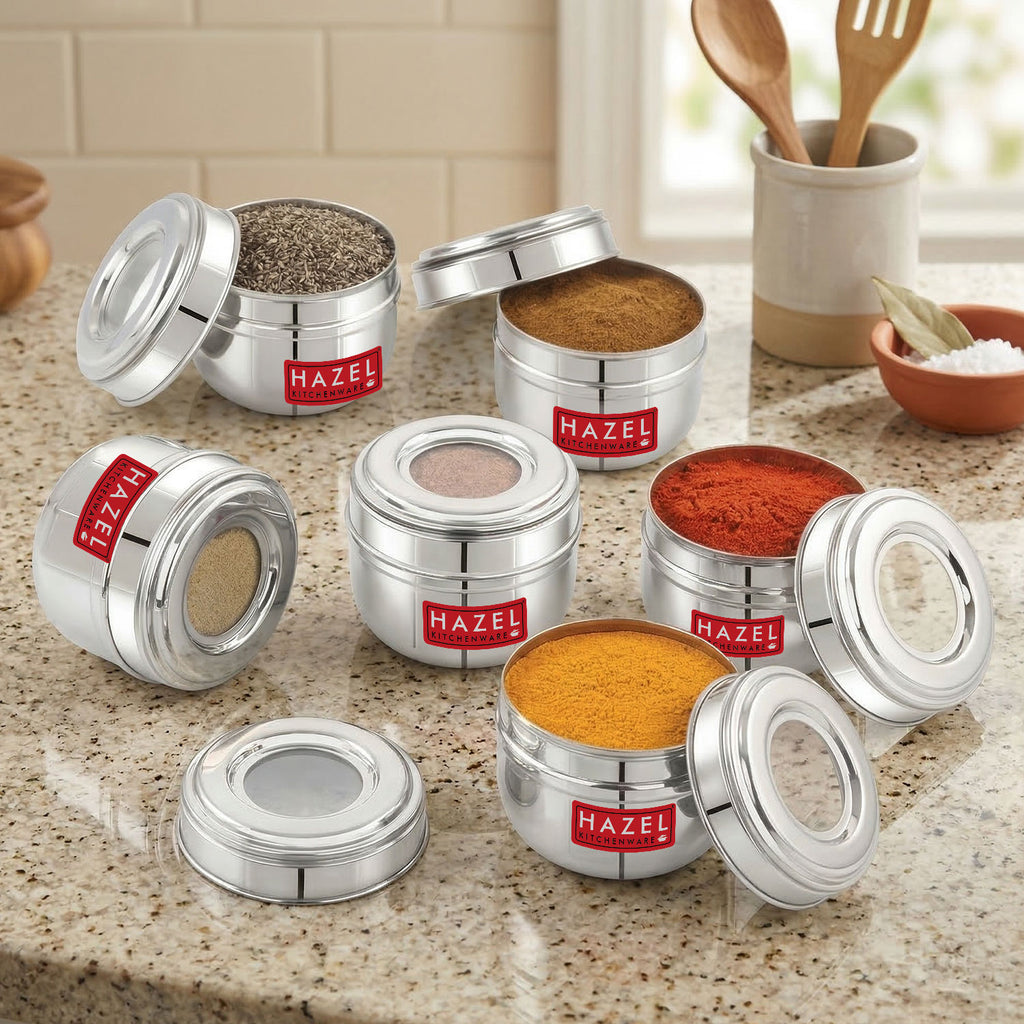 Stainless Steel Transparent Lid Containers, 150 ml (Set of 6)