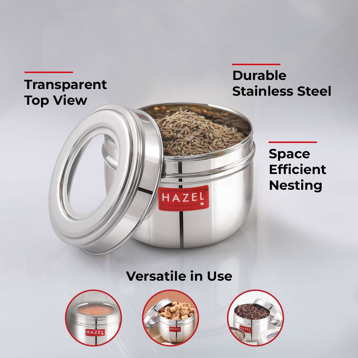 Stainless Steel Storage Containers with See Through Lid, Leakproof & Durable