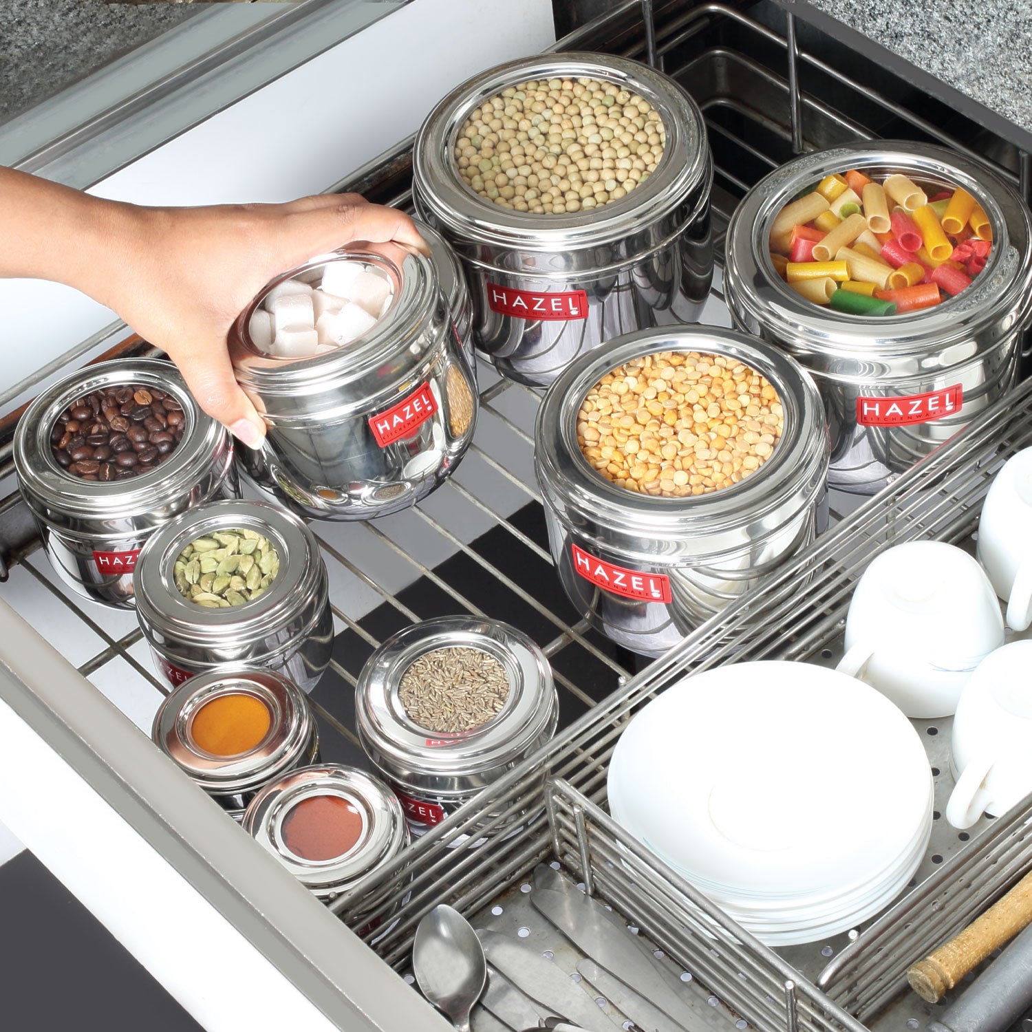 Stainless Steel Transparent Lid Containers, 500 ml (Set of 6)