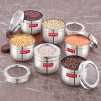 See Through Steel Container, Stainless Steel Kitchen Storage, 1000ml, Set of 6