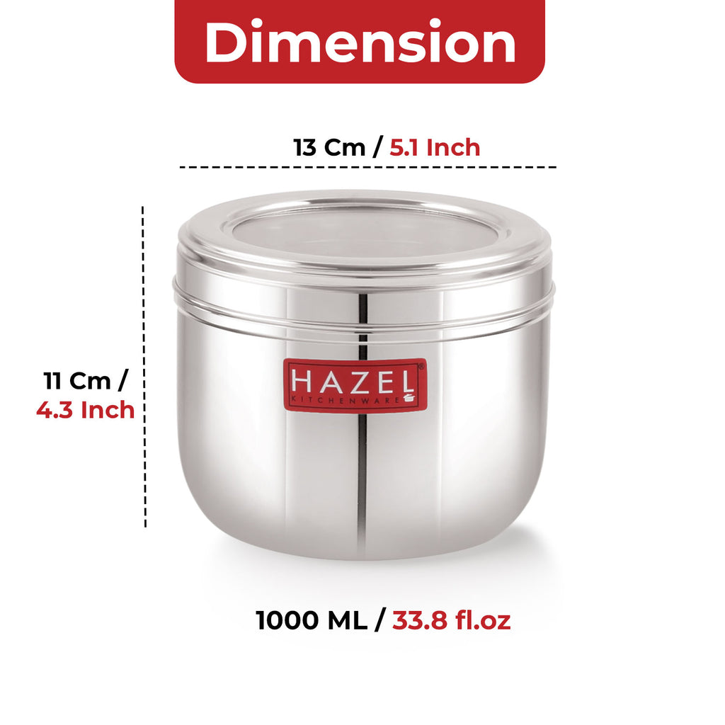 See Through Steel Container, Stainless Steel Kitchen Storage, 1000ml, Set of 6