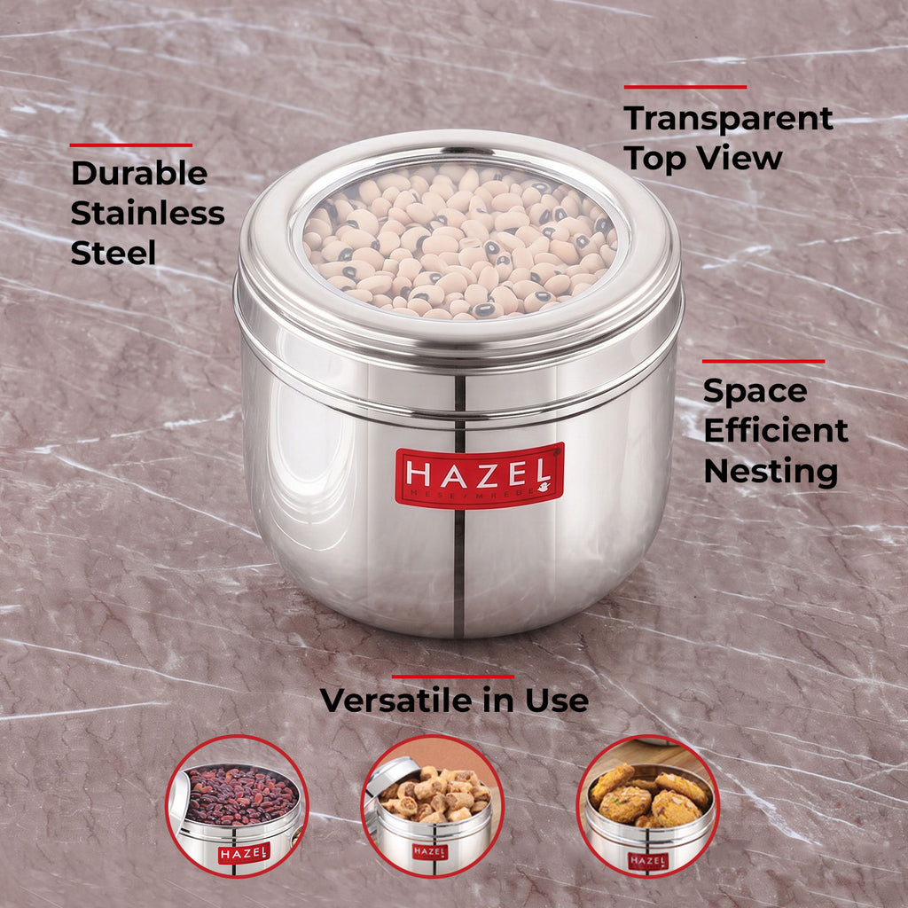 Stainless Steel Top See Container 1000ml, Dabba for Kitchen Storage
