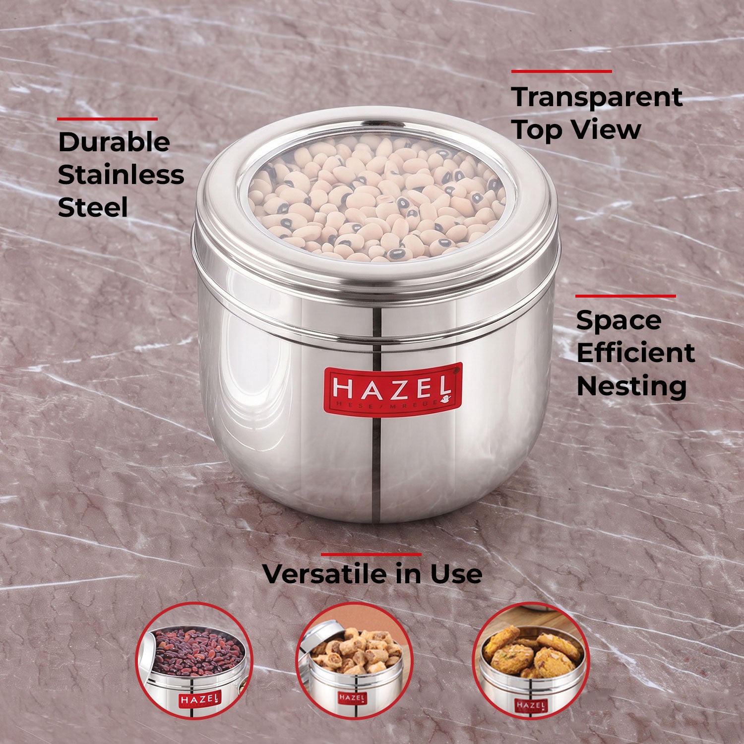 Stainless Steel Top See Container 1000ml, Dabba for Kitchen Storage