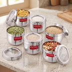 See Through Steel Container, Stainless Steel Kitchen Storage, 1000ml, Set of 6