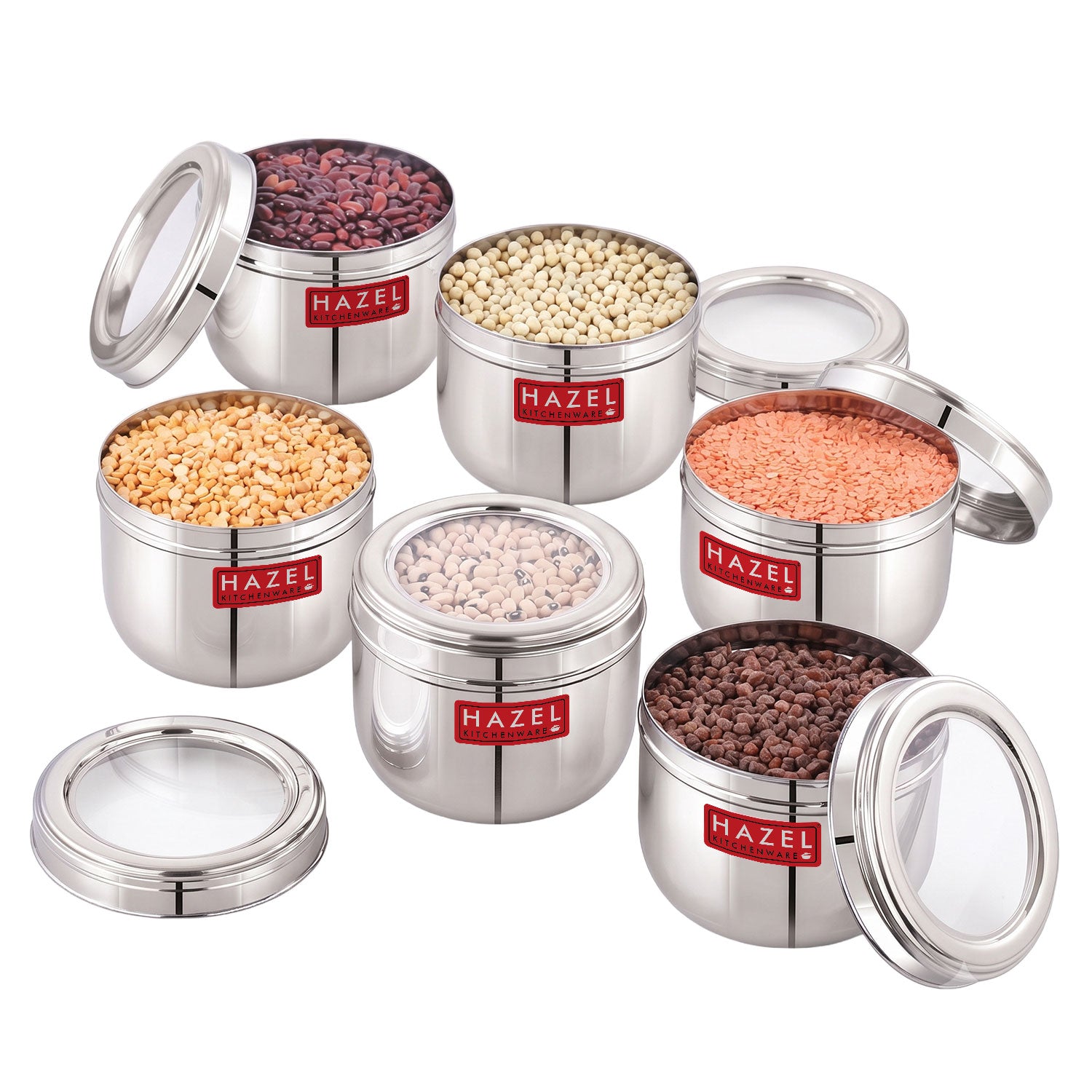 See Through Steel Container, Stainless Steel Kitchen Storage, 1000ml, Set of 6
