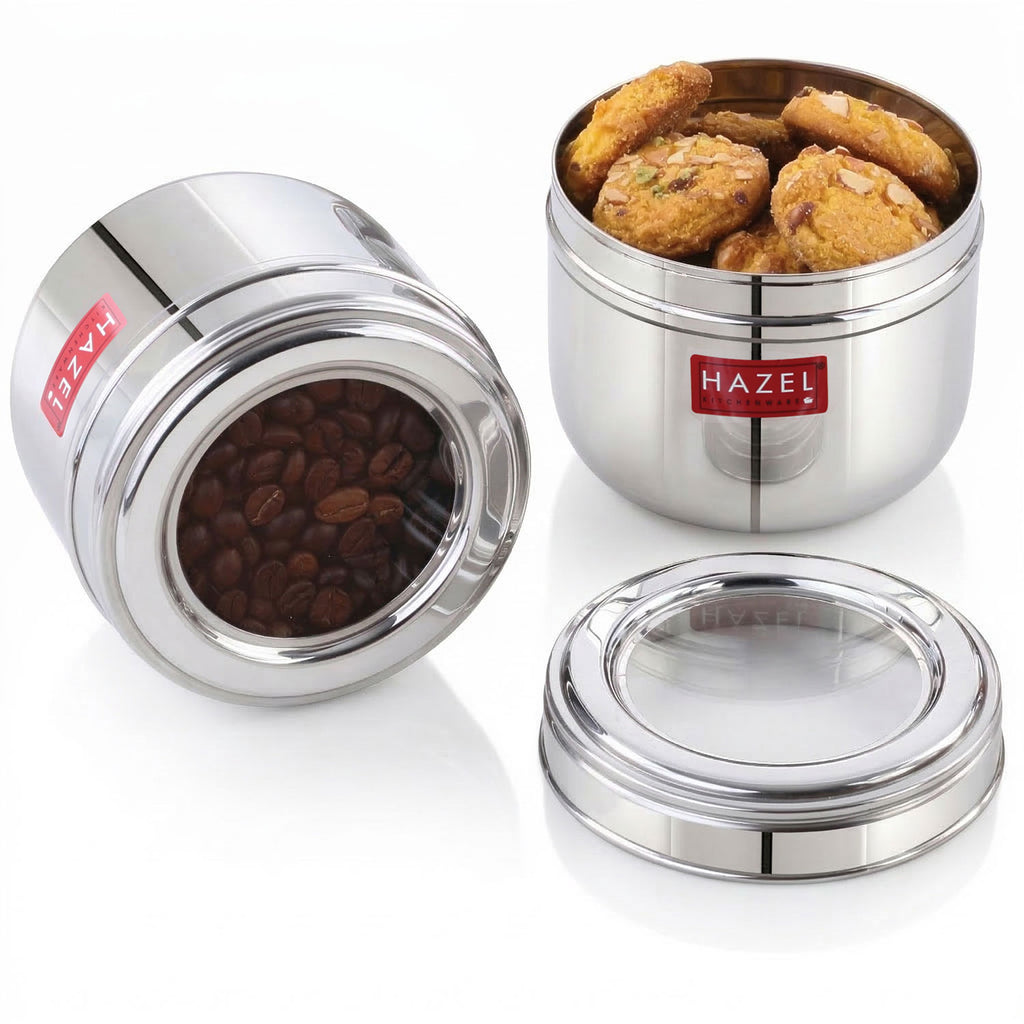 Stainless Steel Transparent Lid Containers, 500 ml (Set of 2)