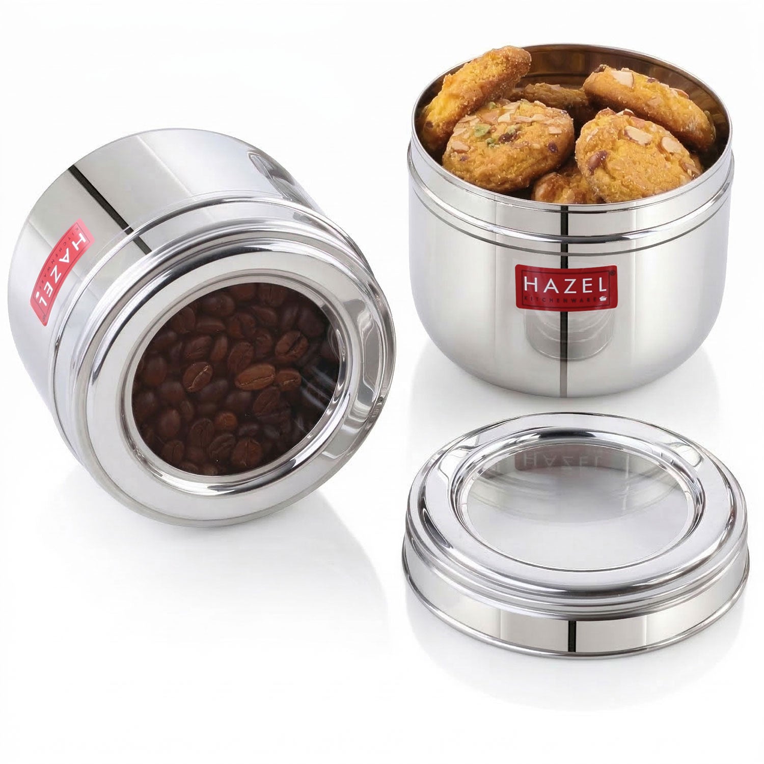Stainless Steel Transparent Lid Containers, 500 ml (Set of 2)