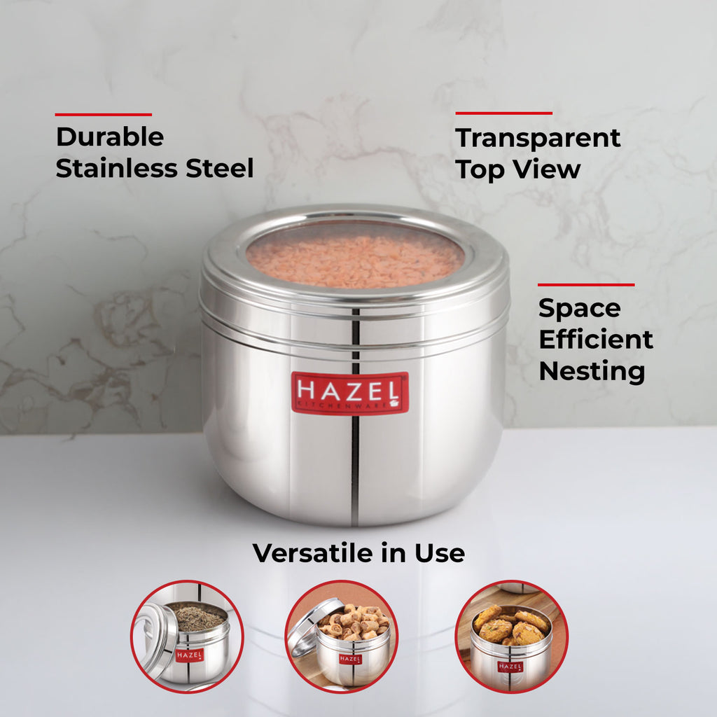 Stainless Steel Transparent Lid Containers, 500 ml (Set of 2)