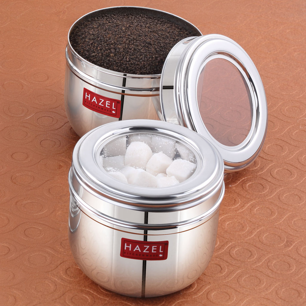 Stainless Steel Transparent Lid Containers, 500 ml (Set of 2)