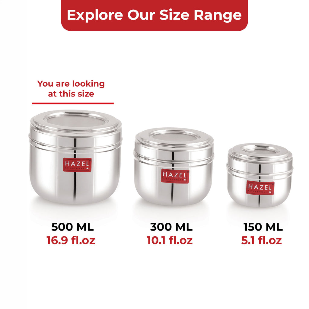 Stainless Steel Transparent Lid Containers, 500 ml (Set of 2)