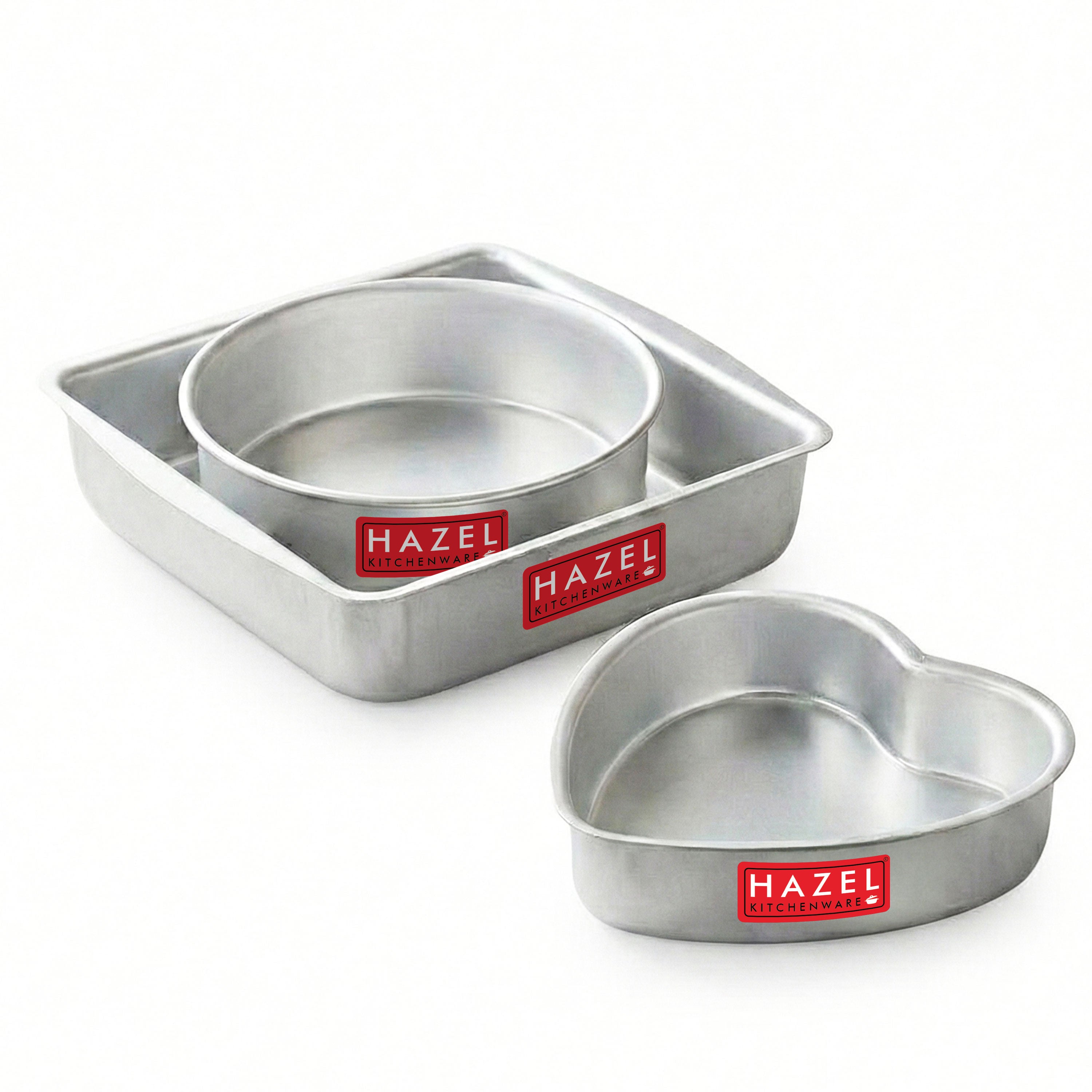 Aluminium Square, Round & Heart Shape Cake Mould, Set of 3