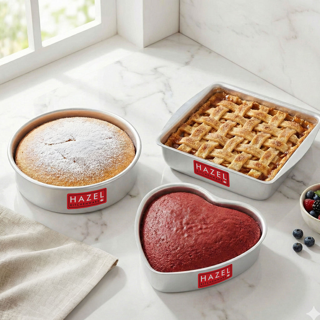 Aluminium Square, Round & Heart Shape Cake Mould, Set of 3