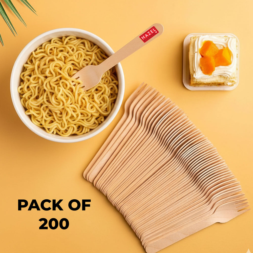 Disposable Wooden Fork for Parties, 16 cm, Pack of 200