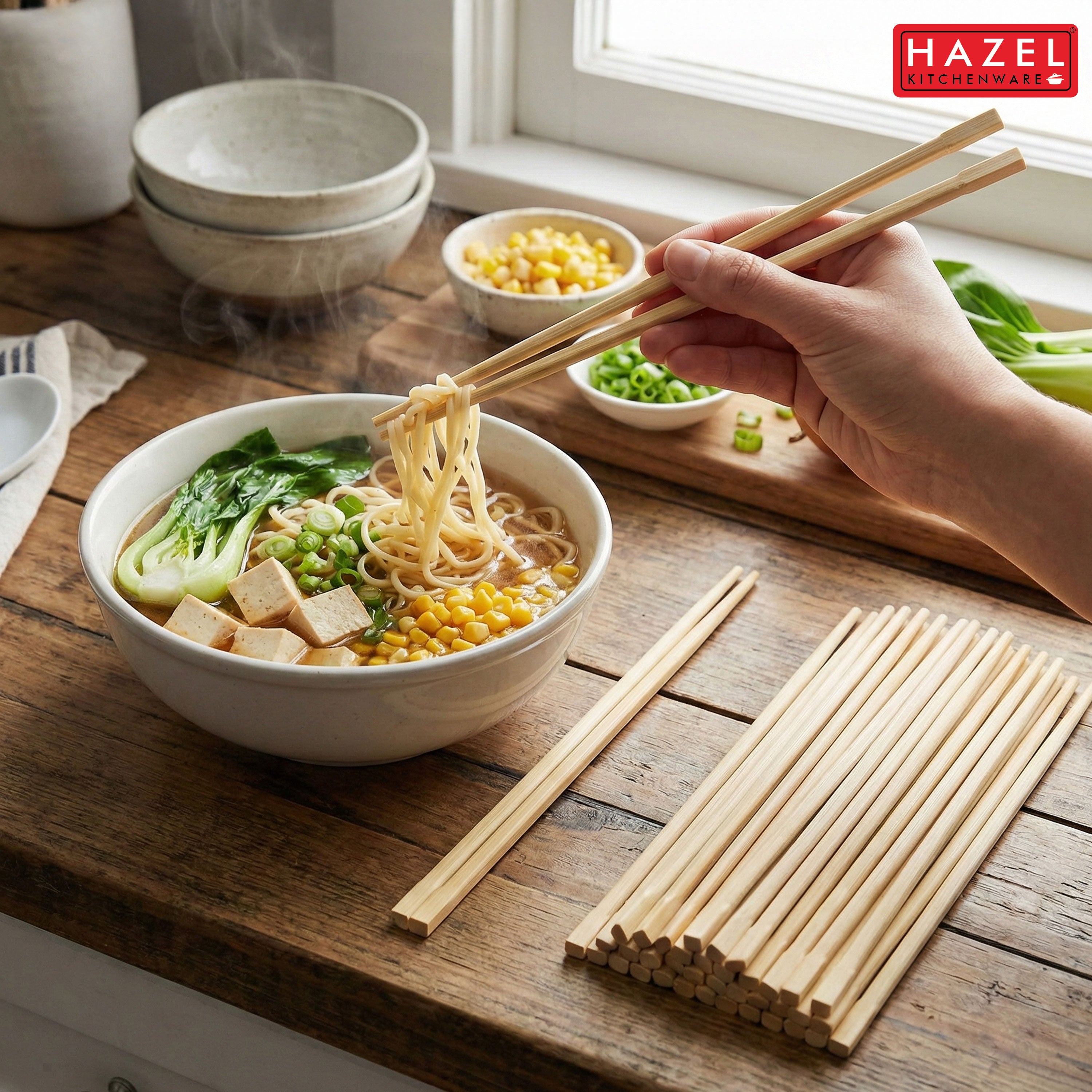 Disposable Wooden Chopsticks 20 cm, Pack of 50 Pairs