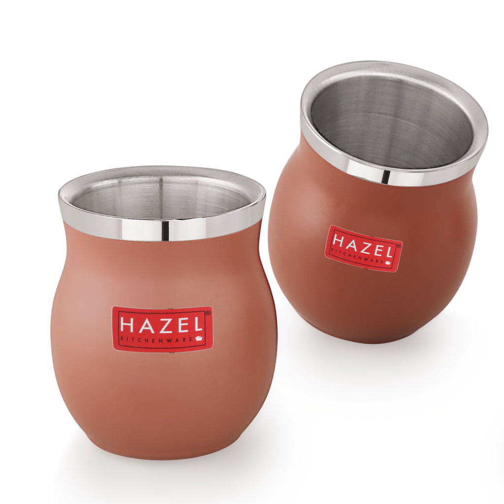 Double Wall Matte Brown Stainless Steel Kullad Glass,150 ML,Set Of 2
