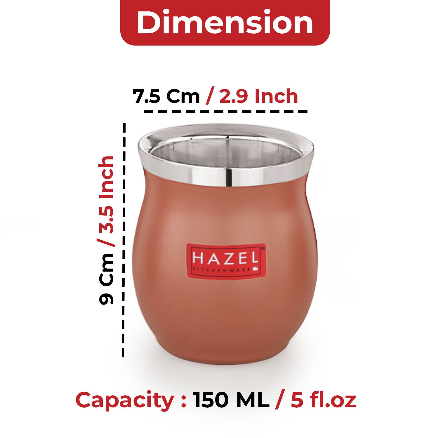 Double Wall Matte Brown Stainless Steel Kullad Glass,150 ML,Set Of 2