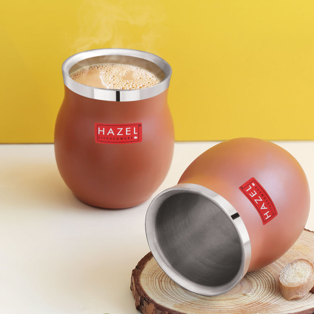 Double Wall Matte Brown Stainless Steel Kullad Glass,150 ML,Set Of 2