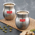 Double Wall Hammered Stainless Steel Kullad Glass, 150 ML, Set Of 2
