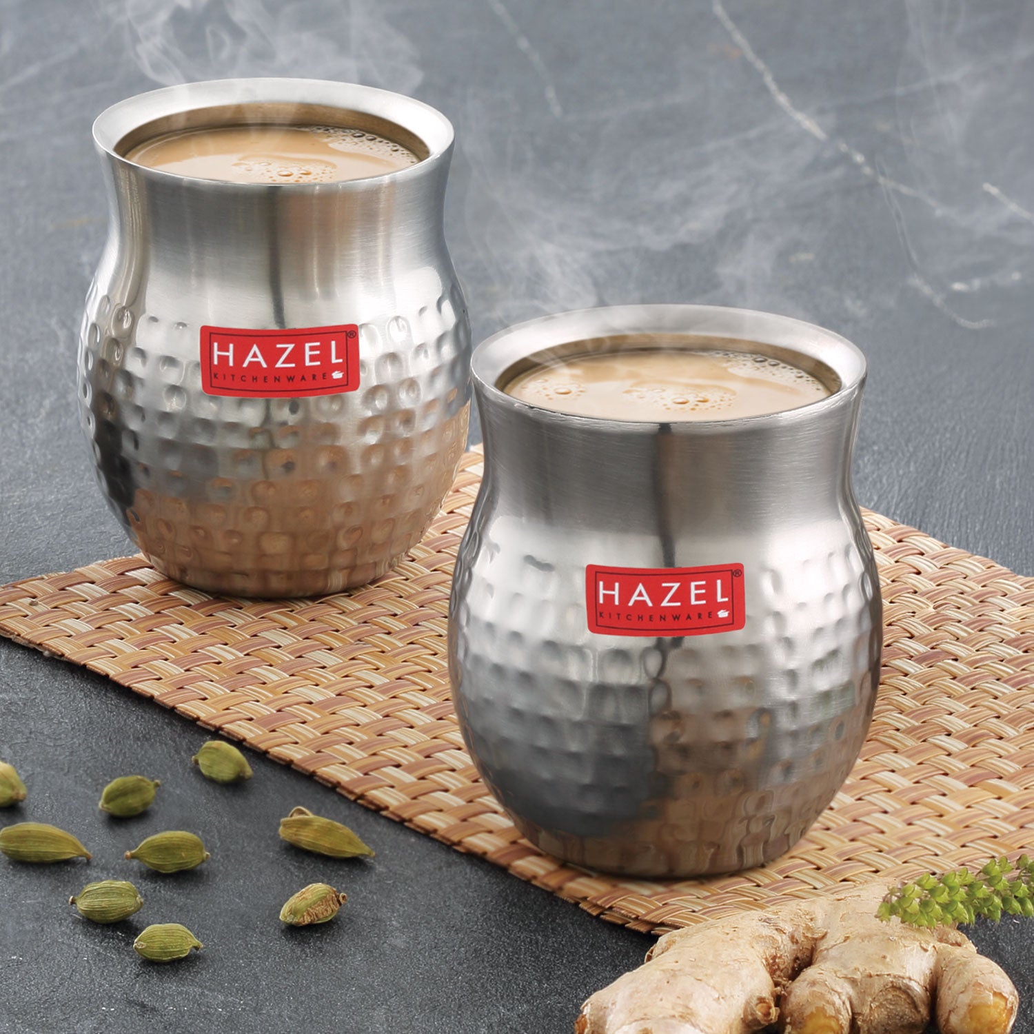 Double Wall Hammered Stainless Steel Kullad Glass, 150 ML, Set Of 2
