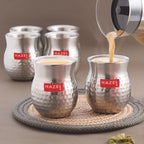 Double Wall Hammered Stainless Steel Kullad Glass, 150 ML, Set Of 6