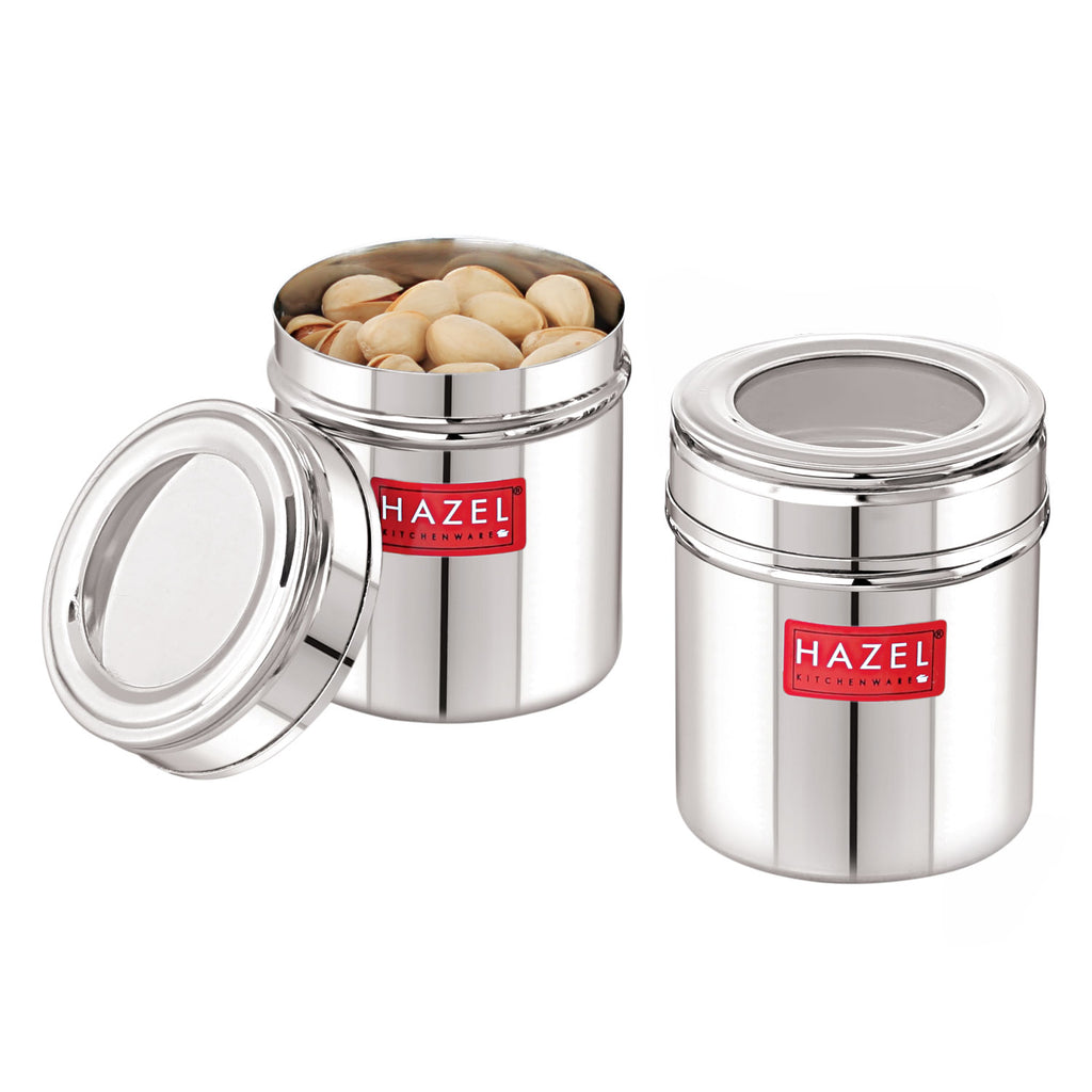 Stainless Steel See-Through Container with Transparent Lid, 250 ml, Set Of 2