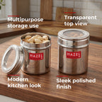 Stainless Steel See-Through Container with Transparent Lid, 250 ml, Set Of 2