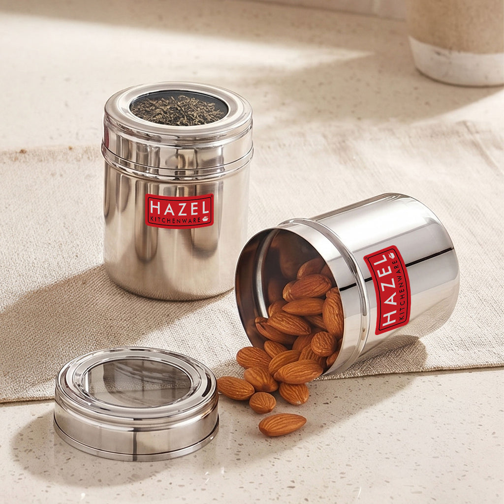 Stainless Steel See-Through Container with Transparent Lid, 250 ml, Set Of 2