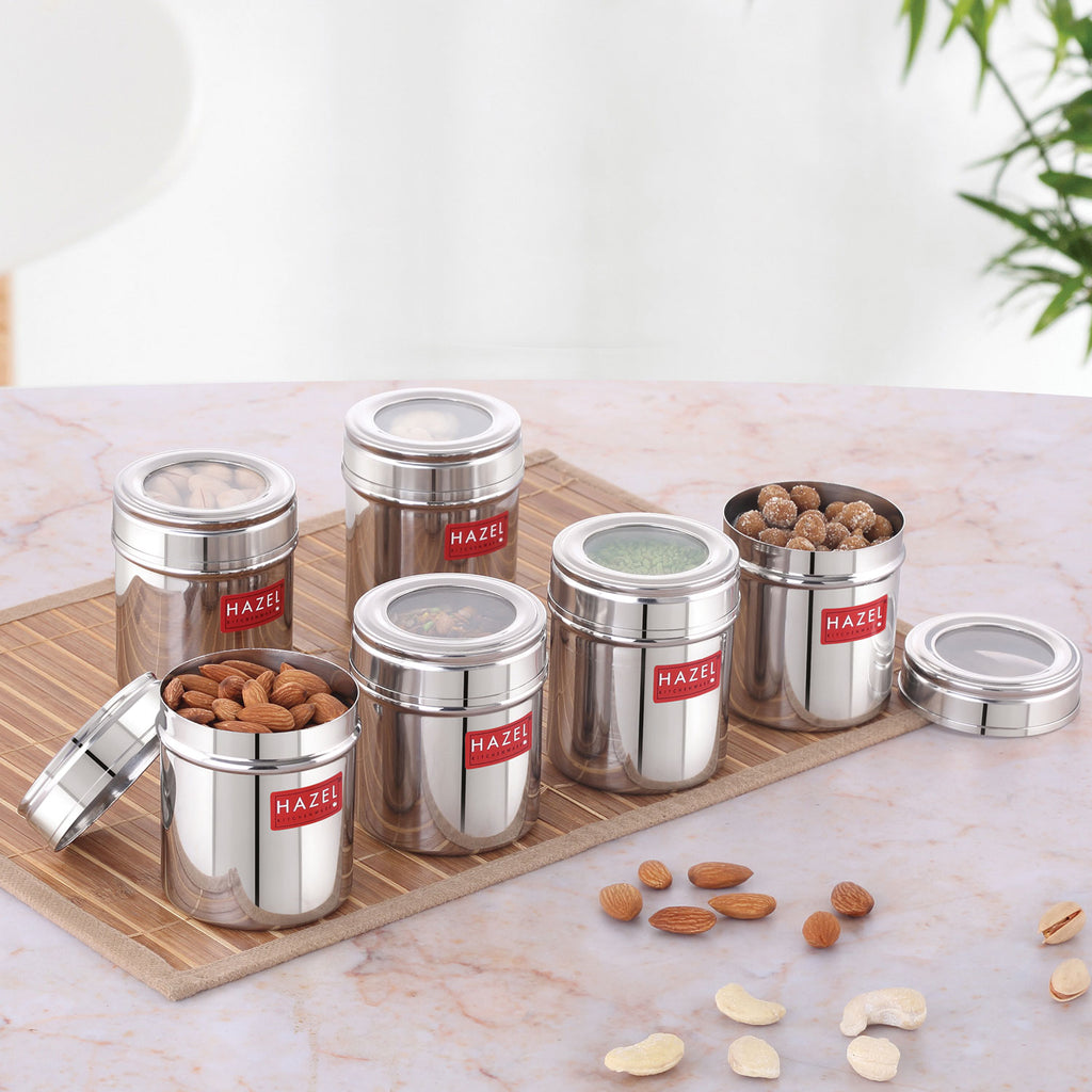 Stainless Steel See-Through Container with Transparent Lid, 250 ml, Set Of 6