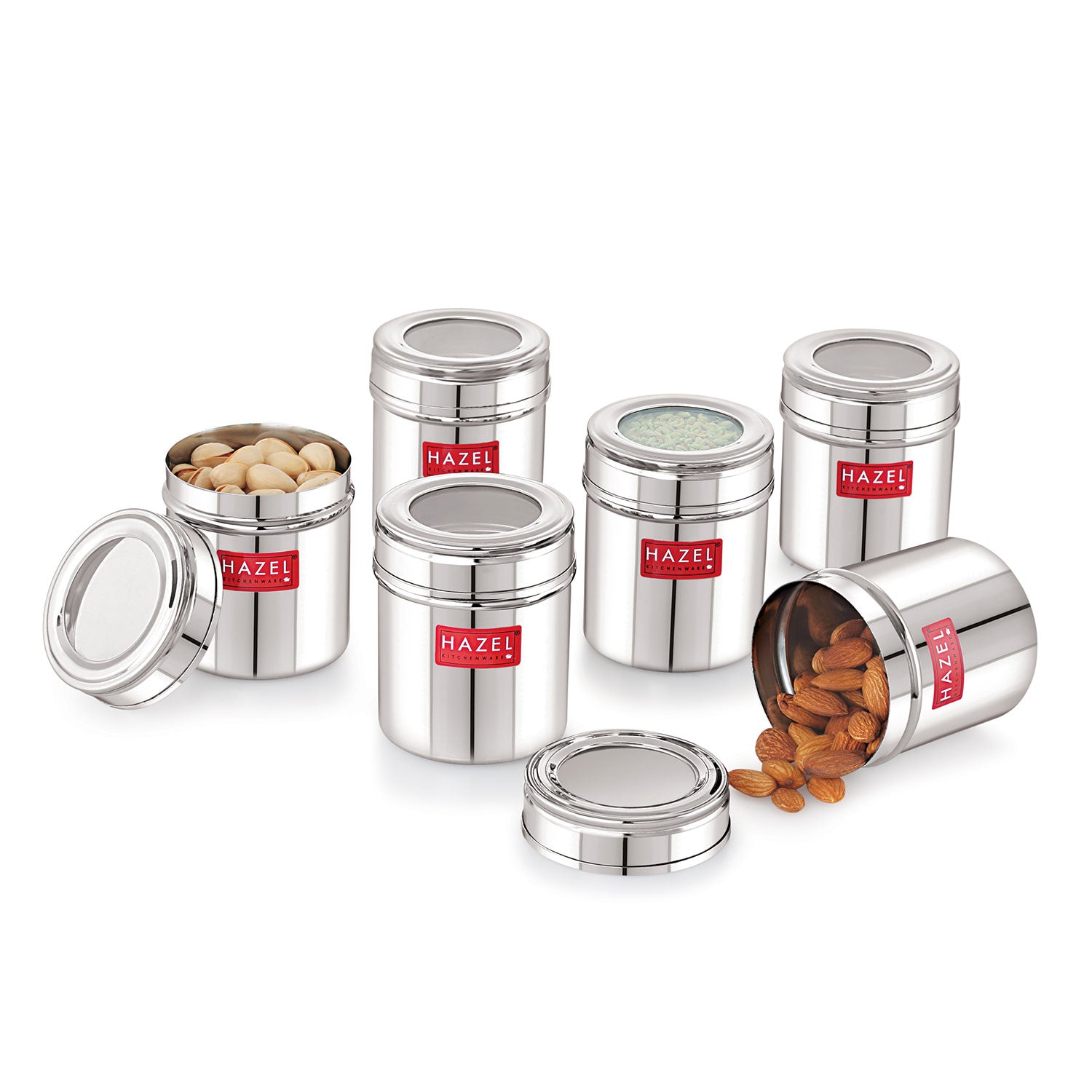 Stainless Steel See-Through Container with Transparent Lid, 250 ml, Set Of 6