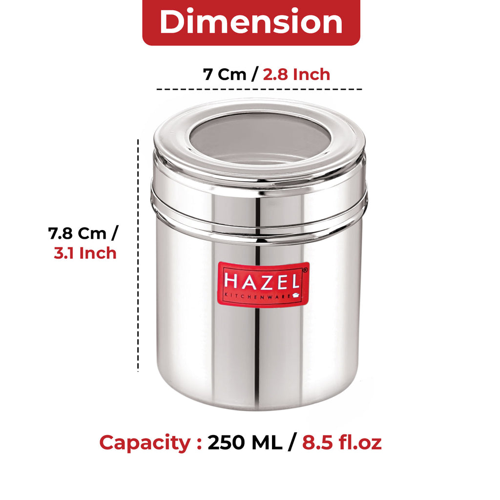 Stainless Steel See-Through Container with Transparent Lid, 250 ml, Set Of 6