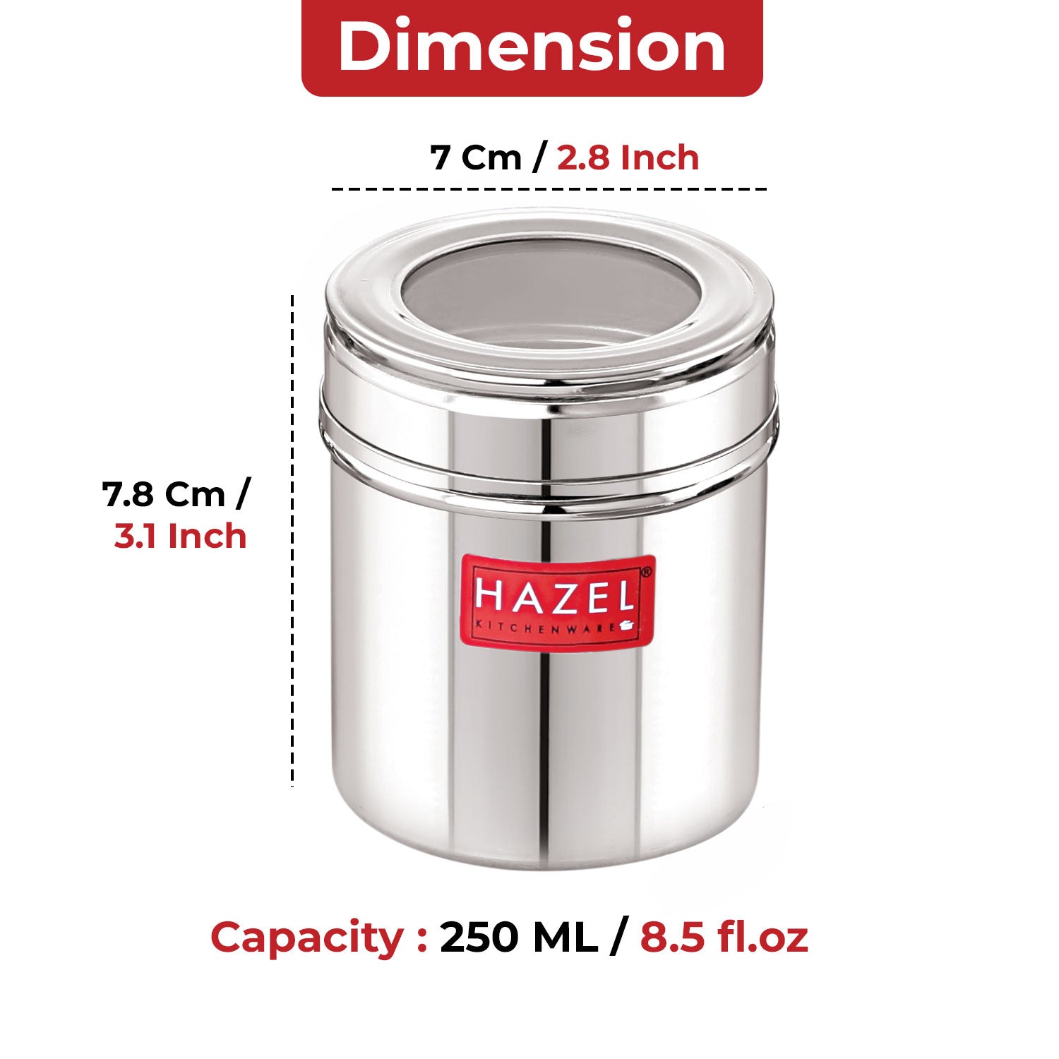 Stainless Steel See-Through Container with Transparent Lid, 250 ml, Set Of 6