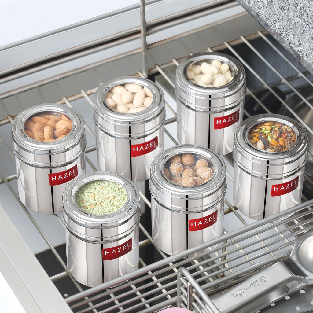 Stainless Steel See-Through Container with Transparent Lid, 250 ml, Set Of 6