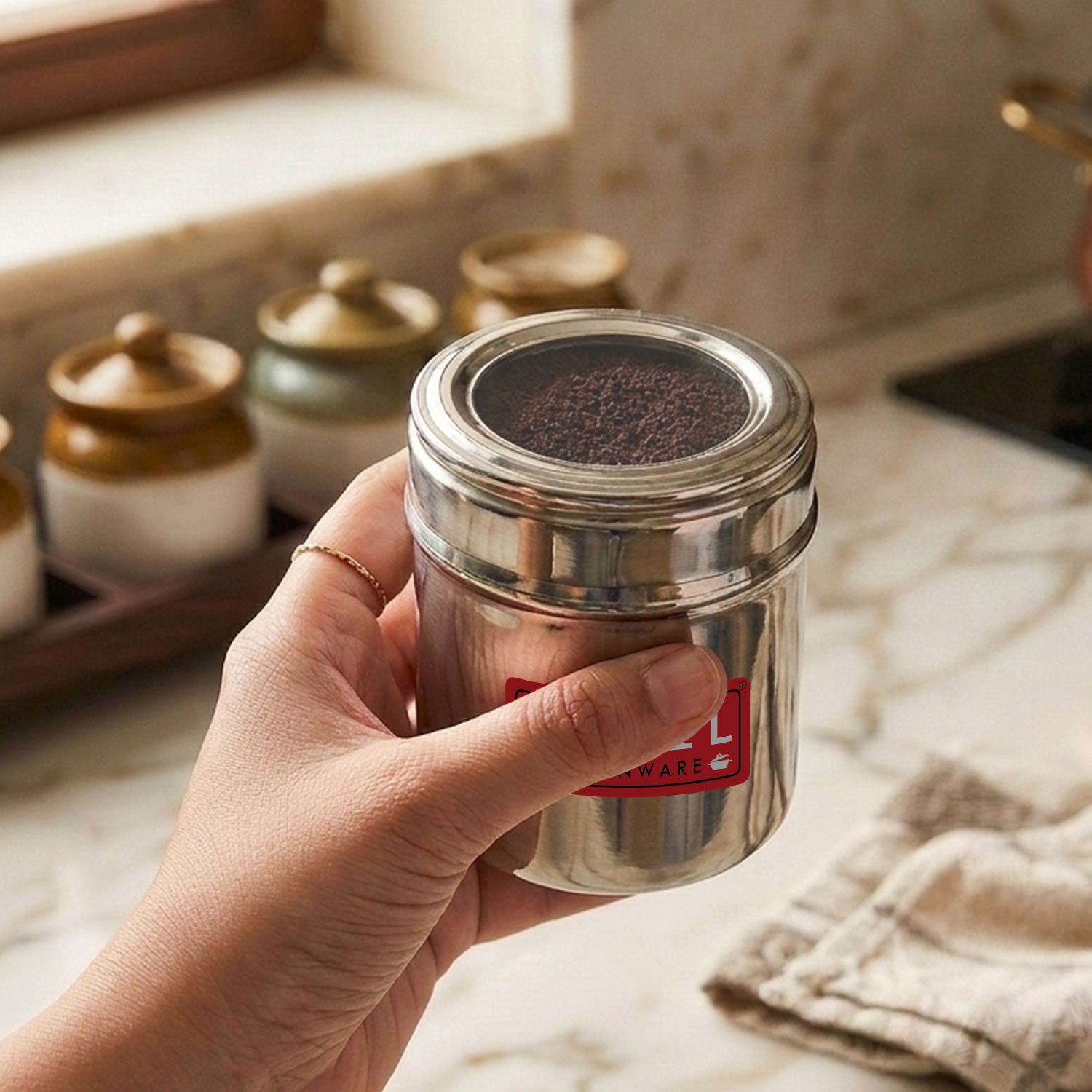 Stainless Steel See-Through Container with Transparent Lid, 250 ml, Set Of 6
