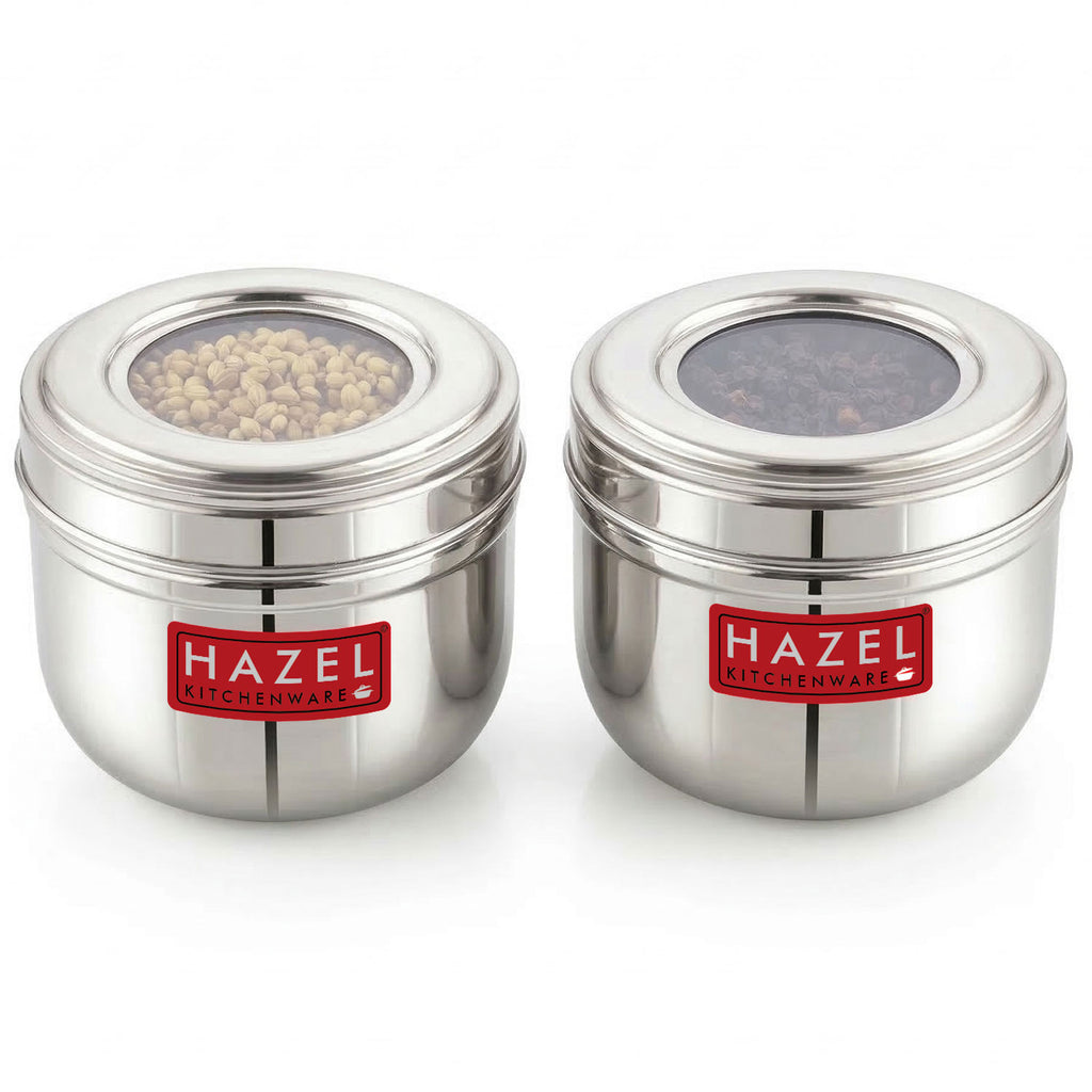 Stainless Steel Oval Container with Transparent Lid for Storage, 450ml, Set Of 2