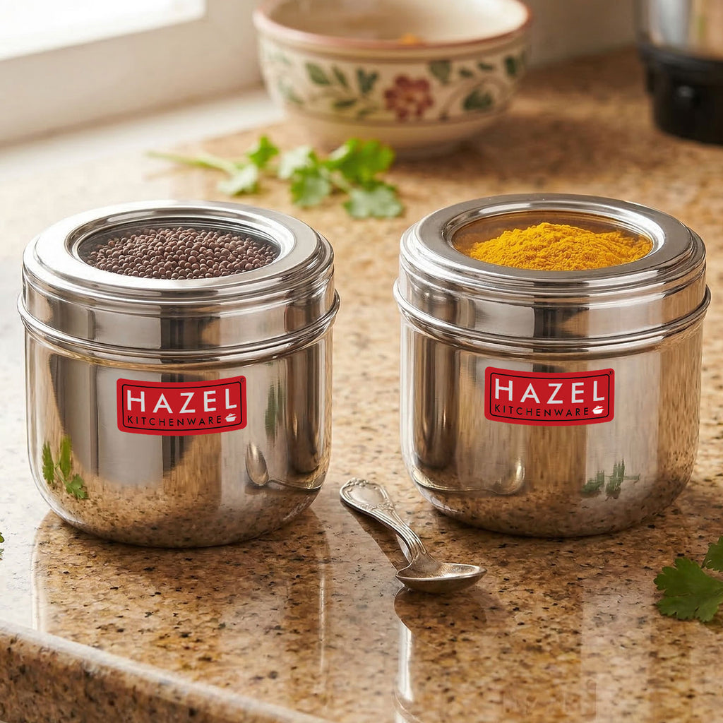 Stainless Steel Oval Container with Transparent Lid for Storage, 450ml, Set Of 2