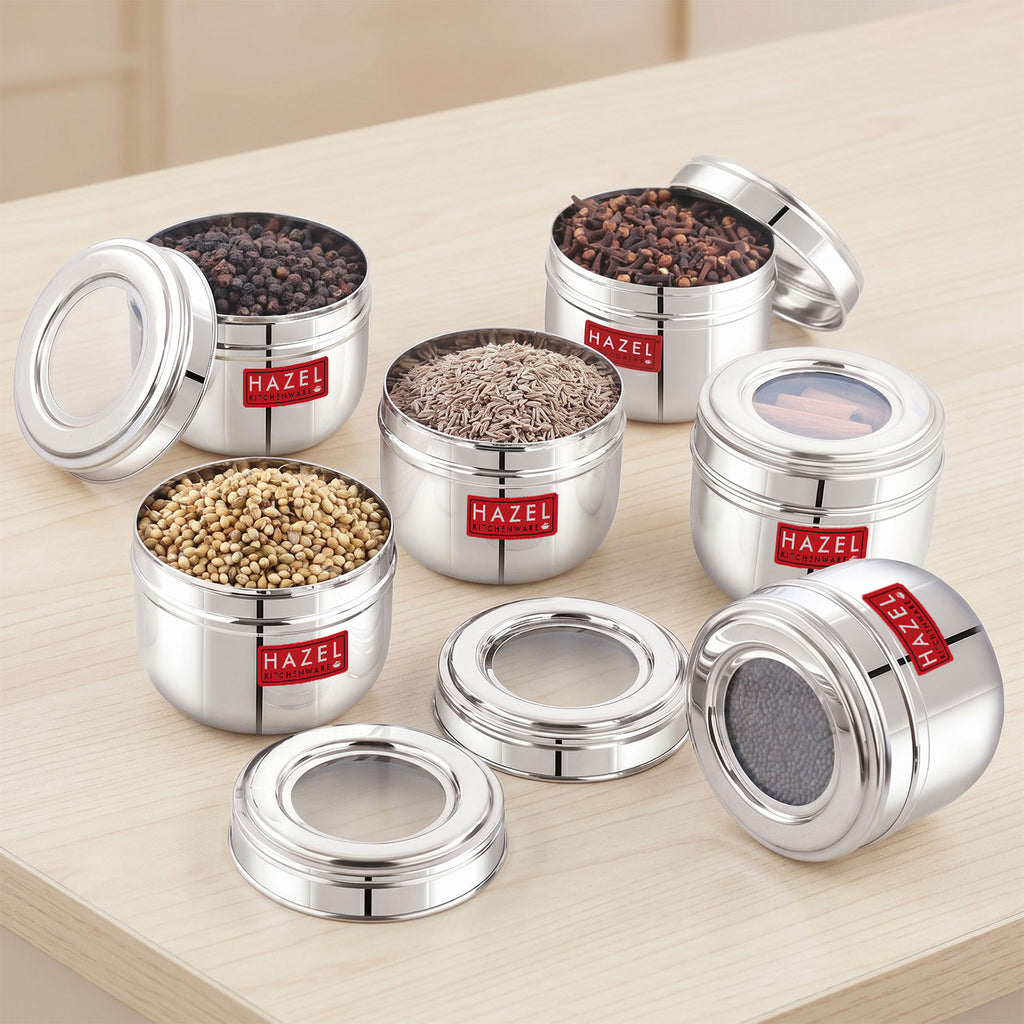Stainless Steel Oval Container with Transparent Lid for Storage, 450ml, Set Of 6